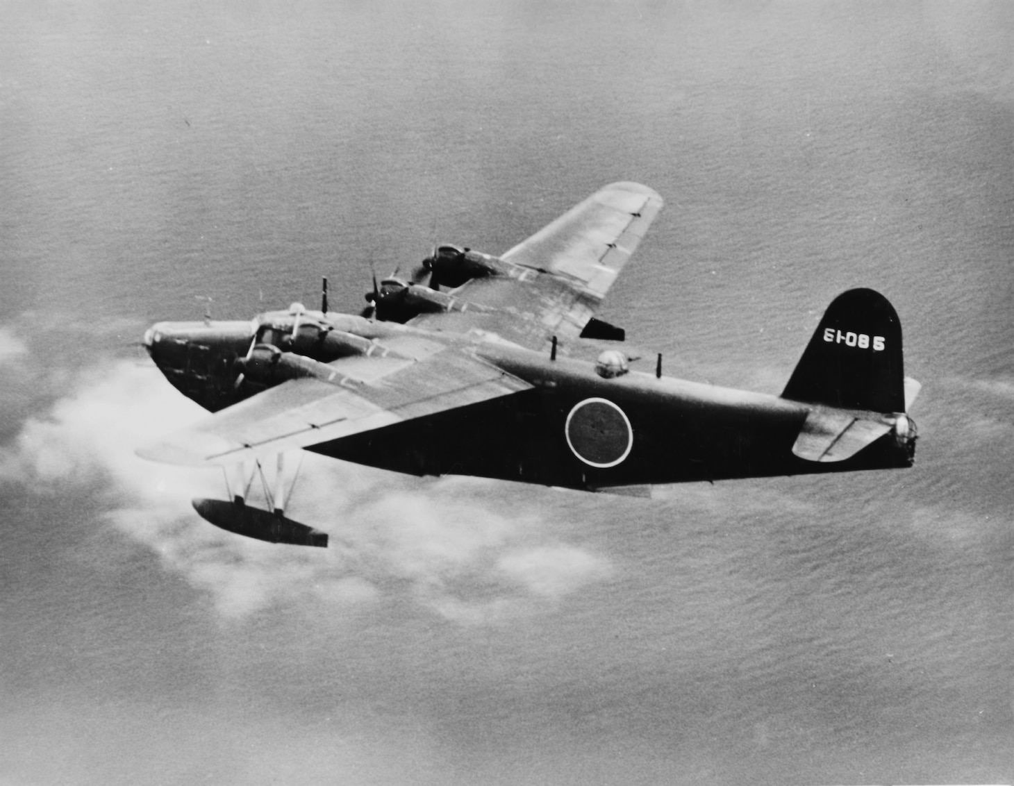 This H8K from the 851st Kokutai was attacked by a U.S. Navy PB4Y-1 of VB-115 on July 2, 1944, in the Central Pacific. Flown by Lt. Stoughton Atwood, the PB4Y’s crew shot down the Japanese flying boat, although the Emily was well-armed with 7.9mm machine guns and 20mm cannon. The photo was taken by Stoughton’s co-pilot, Ens. E. Regan.