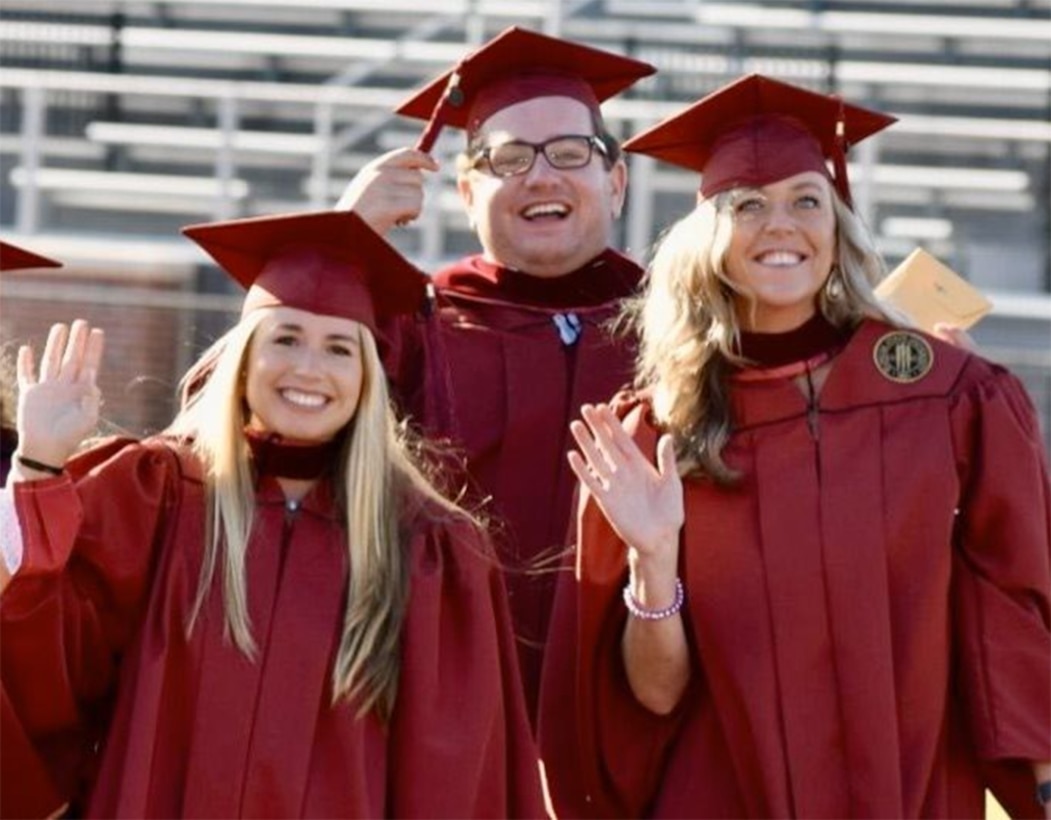 (left to right) Samantha Vitale, Adam Pisarsky and Cara Murray graduate from Florida State University Panama City’s Master’s Program, April 5, 2021. Fast forward to present day and these three play a vital role working for the Naval Surface Warfare Canter Panama City Division Contracts Department. (courtesy photo)