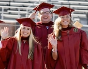 (left to right) Samantha Vitale, Adam Pisarsky and Cara Murray graduate from Florida State University Panama City’s Master’s Program, April 5, 2021. Fast forward to present day and these three play a vital role working for the Naval Surface Warfare Canter Panama City Division Contracts Department. (courtesy photo)