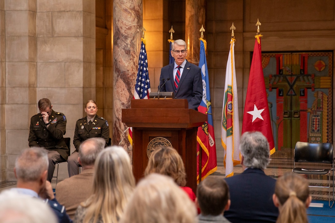 Nebraska Lieutenant Governor Joe Kelly, Maj. Gen. Craig Strong, Civilian Aide to the Secretary of the Army Richard Burch, and many others helped the National Guard celebrate its 388th birthday, on Friday, Dec. 13, 2024, during a ceremony at the Nebraska State Capitol in Lincoln, Nebraska.

The ceremony included speeches, a state rollcall of Nebraska National Guard communities, the awarding of the Douglas MacArthur Leadership Award to a Capt. Grant Hewitt, Soldier and Airmen of the Year recognitions, and the ceremonial cutting of the National Guard birthday cake.