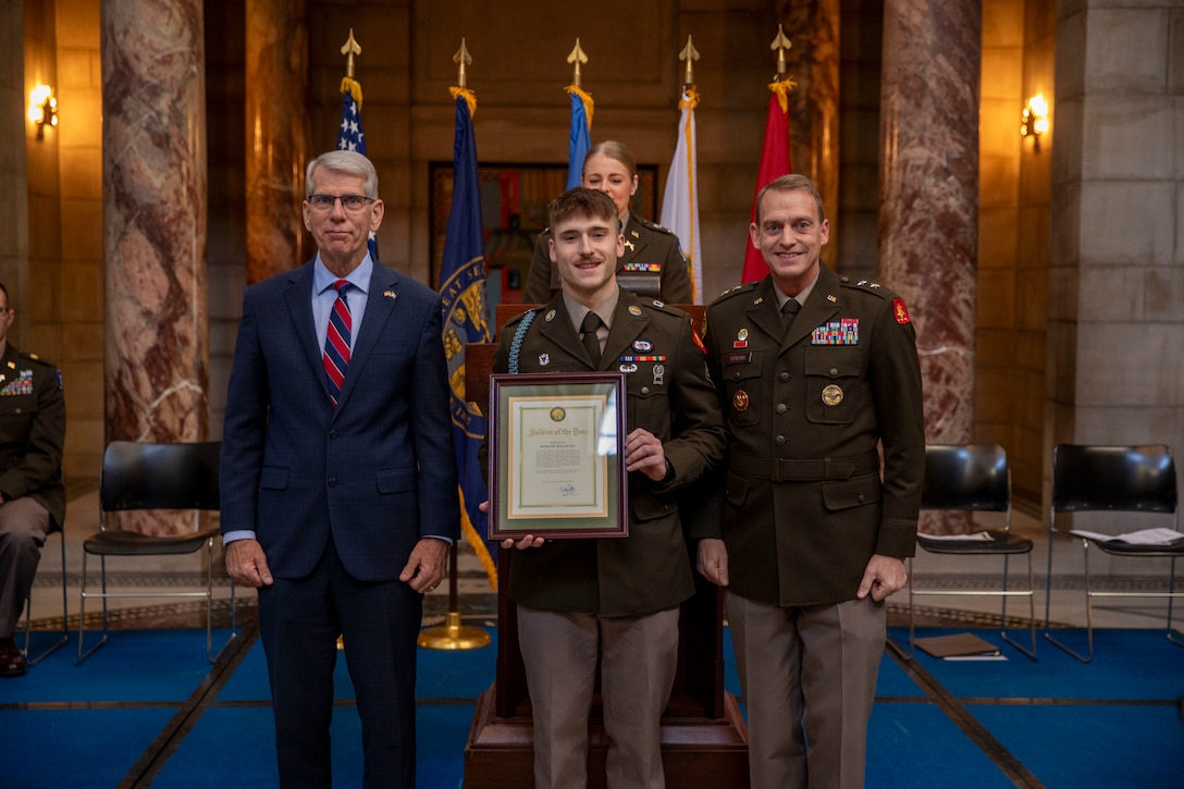 Nebraska Lieutenant Governor Joe Kelly, Maj. Gen. Craig Strong, Civilian Aide to the Secretary of the Army Richard Burch, and many others helped the National Guard celebrate its 388th birthday, on Friday, Dec. 13, 2024, during a ceremony at the Nebraska State Capitol in Lincoln, Nebraska.

The ceremony included speeches, a state rollcall of Nebraska National Guard communities, the awarding of the Douglas MacArthur Leadership Award to a Capt. Grant Hewitt, Soldier and Airmen of the Year recognitions, and the ceremonial cutting of the National Guard birthday cake.