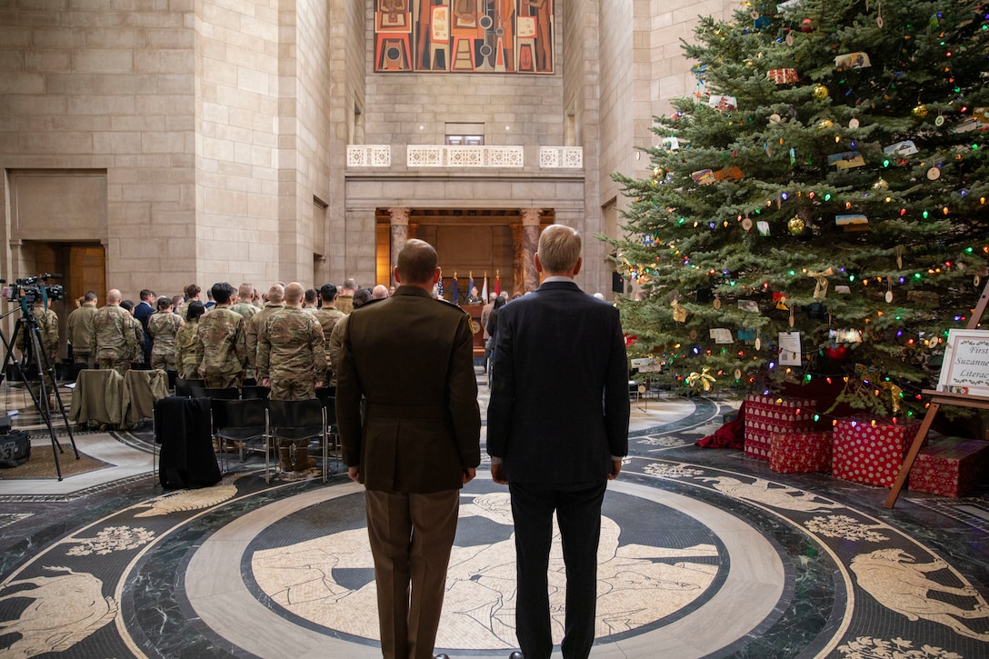 Nebraska Lieutenant Governor Joe Kelly, Maj. Gen. Craig Strong, Civilian Aide to the Secretary of the Army Richard Burch, and many others helped the National Guard celebrate its 388th birthday, on Friday, Dec. 13, 2024, during a ceremony at the Nebraska State Capitol in Lincoln, Nebraska.

The ceremony included speeches, a state rollcall of Nebraska National Guard communities, the awarding of the Douglas MacArthur Leadership Award to a Capt. Grant Hewitt, Soldier and Airmen of the Year recognitions, and the ceremonial cutting of the National Guard birthday cake.