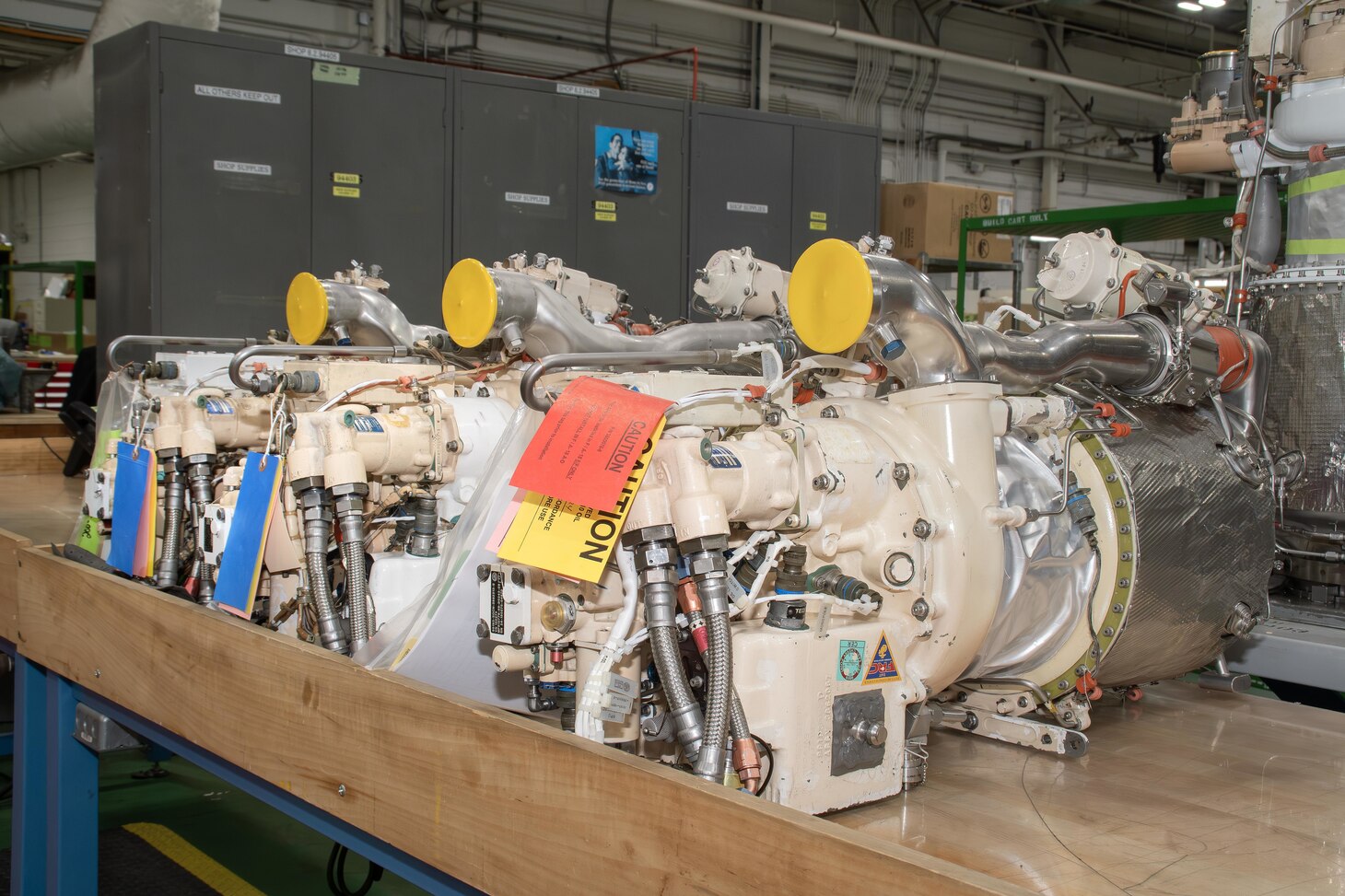 Freshly overhauled auxiliary power units for the F/A-18E/F Super Hornet await shipping at Fleet Readiness Center East (FRCE). FRCE recently achieved a significant production milestone by eliminating high-priority backorders for auxiliary power units used in the Super Hornet, bolstering the platform’s mission readiness. Challenges related to the availability of parts and materials used in the auxiliary power unit threatened to keep a number of Super Hornets on the ground. The depot eliminated all high-priority backorders within a 12-month time frame. (Photo by Joe Andes, Fleet Readiness Center East Public Affairs.)