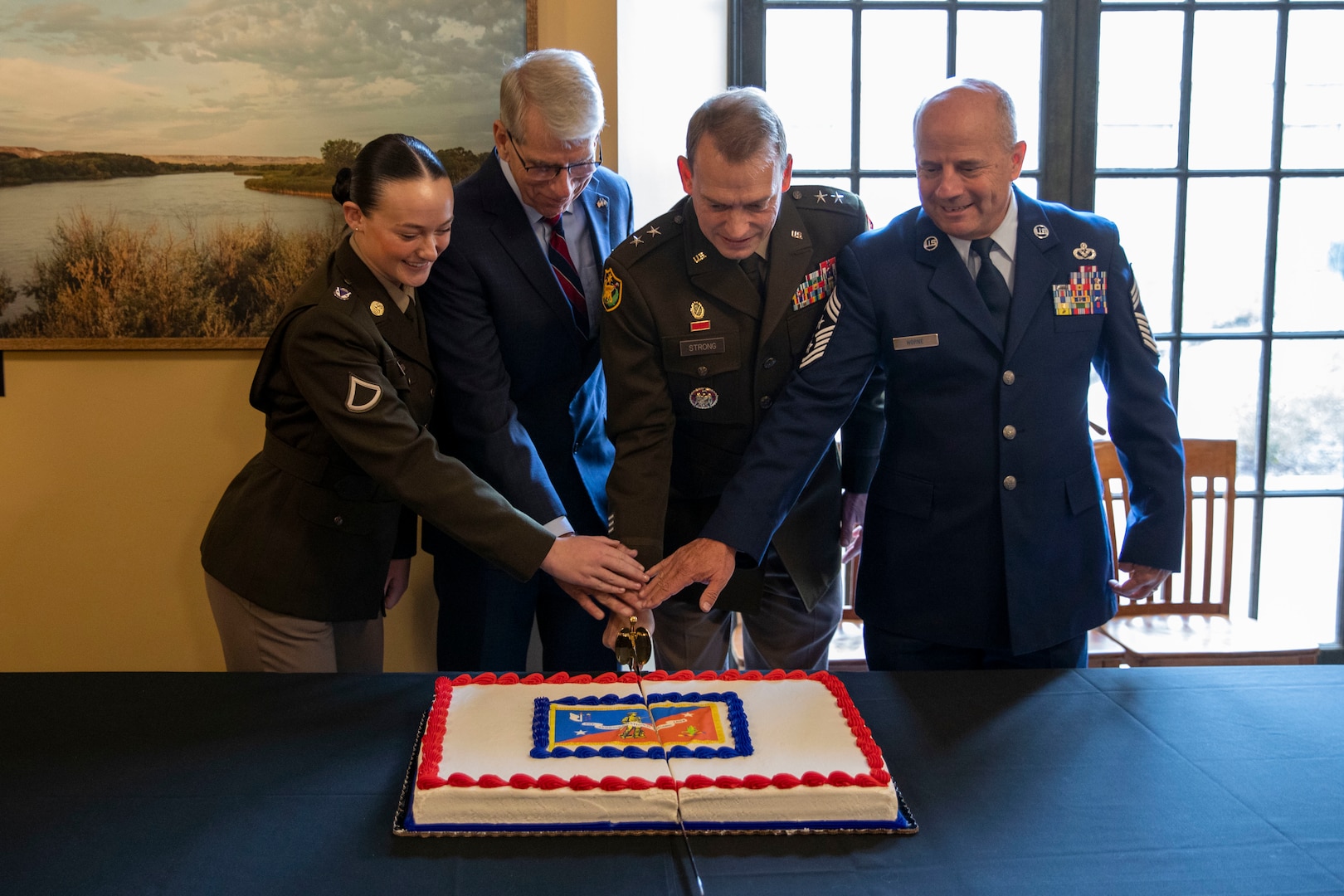 Nebraska Lieutenant Governor Joe Kelly, Maj. Gen. Craig Strong, Civilian Aide to the Secretary of the Army Richard Burch, and many others helped the National Guard celebrate its 388th birthday, on Friday, Dec. 13, 2024, during a ceremony at the Nebraska State Capitol in Lincoln, Nebraska.

The ceremony included speeches, a state rollcall of Nebraska National Guard communities, the awarding of the Douglas MacArthur Leadership Award to a Capt. Grant Hewitt, Soldier and Airmen of the Year recognitions, and the ceremonial cutting of the National Guard birthday cake.