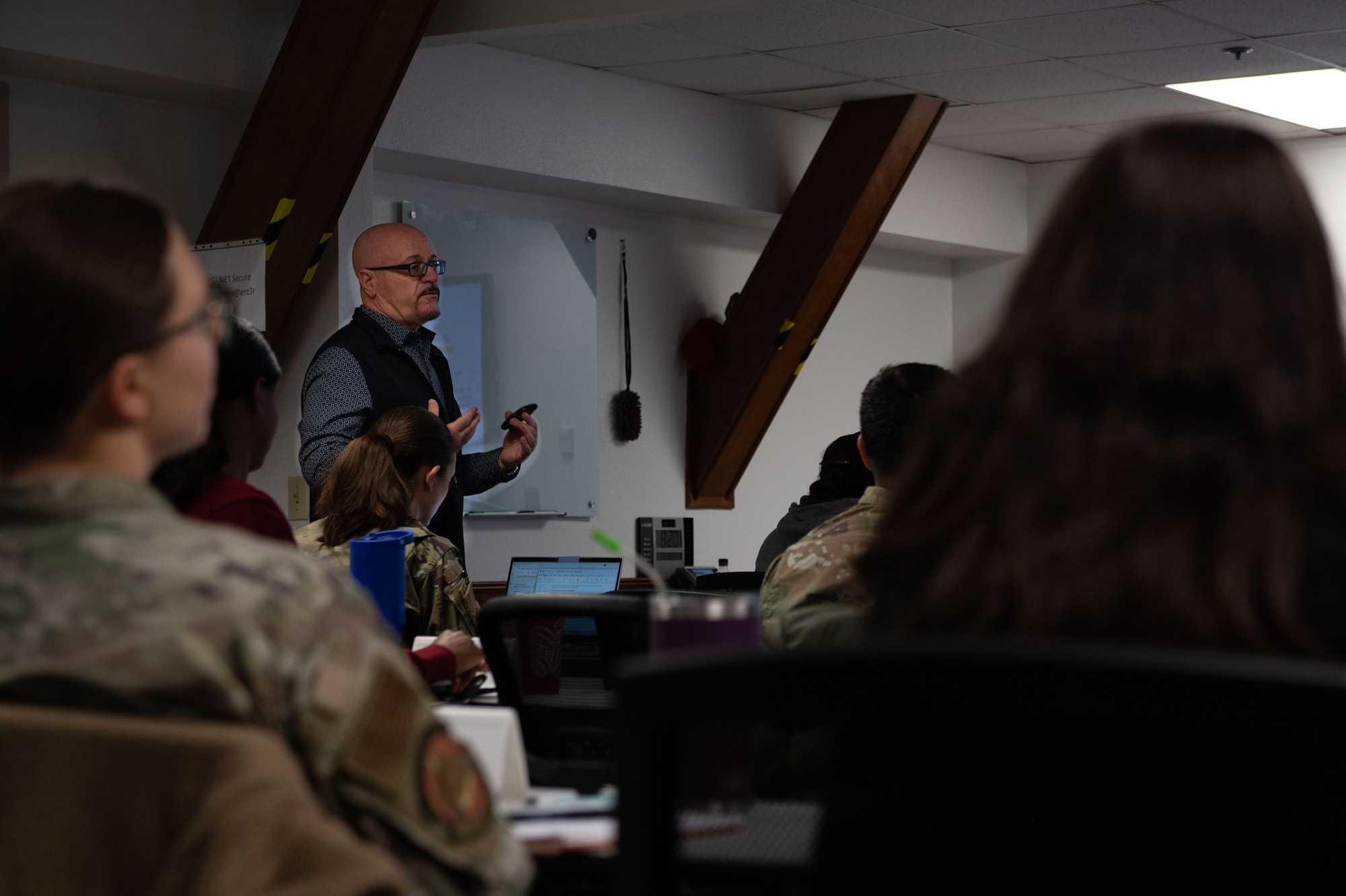 Brian Marchitello, Air Education and Training Command master process officer, teaches the Practical Problem-Solving Methodology class at the Military Family Readiness Center, Goodfellow Air Force Base, Texas, Dec. 11, 2024. The PPSM class provides an organization with a structured process to identify and solve problems in the workplace quickly and efficiently. (U.S. Air Force photo by Airman 1st Class Brian Lummus)
