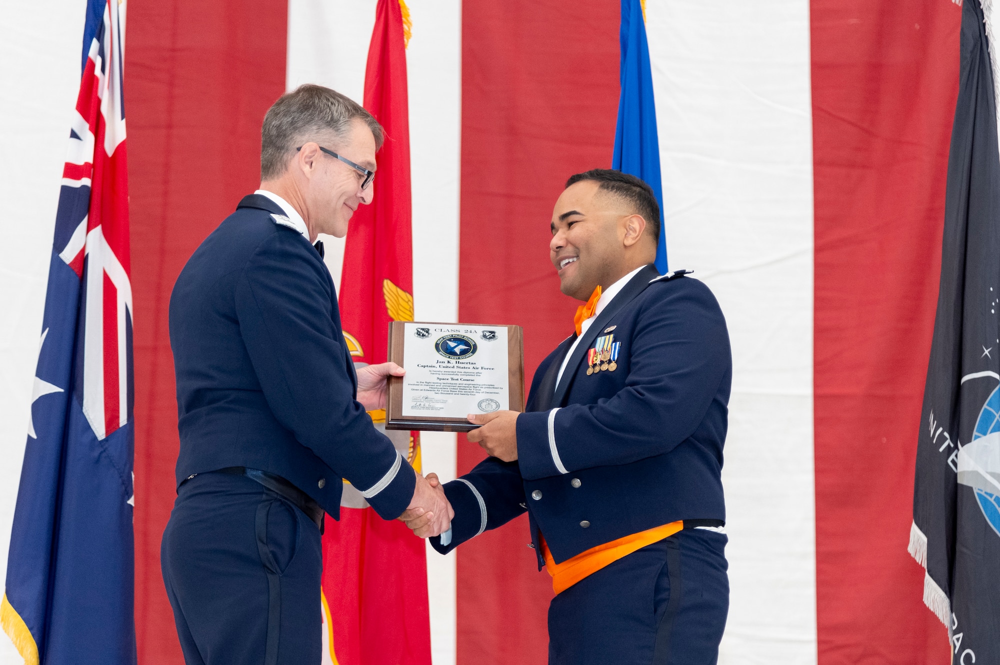 United States Air Force Test Pilot School, located at Edwards Air Force Base, awarded the prestigious Master of Flight Test Engineering or Graduate Certificate in Space Test Engineering to 32 students during a graduation ceremony for class 24-A on Dec. 7.