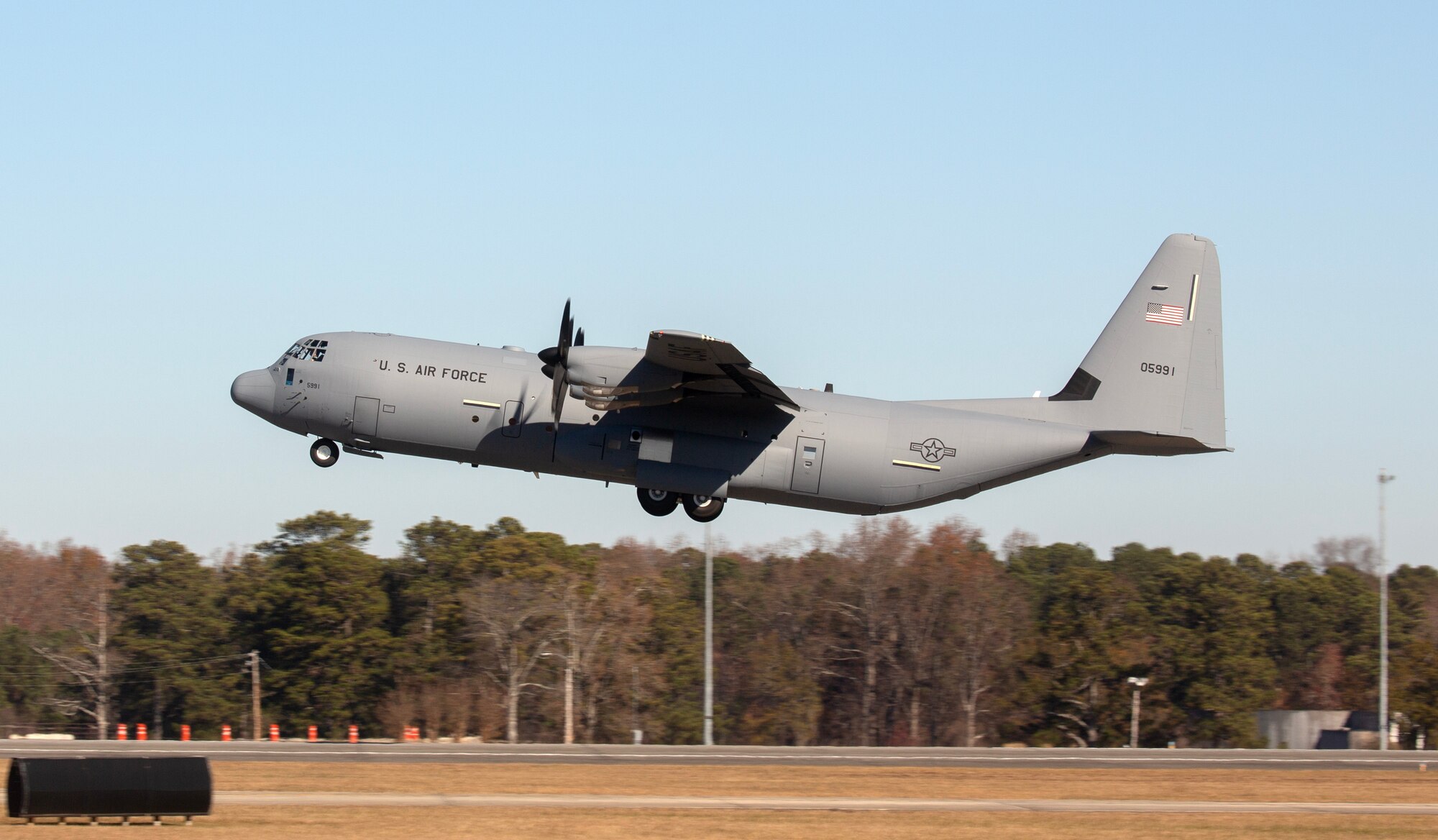 The 910th Airlift Wing’s newest C-130J-30 Super Hercules aircraft takes off near the Lockheed Martin assembly plant in Marietta, Georgia, Dec. 6, 2024.