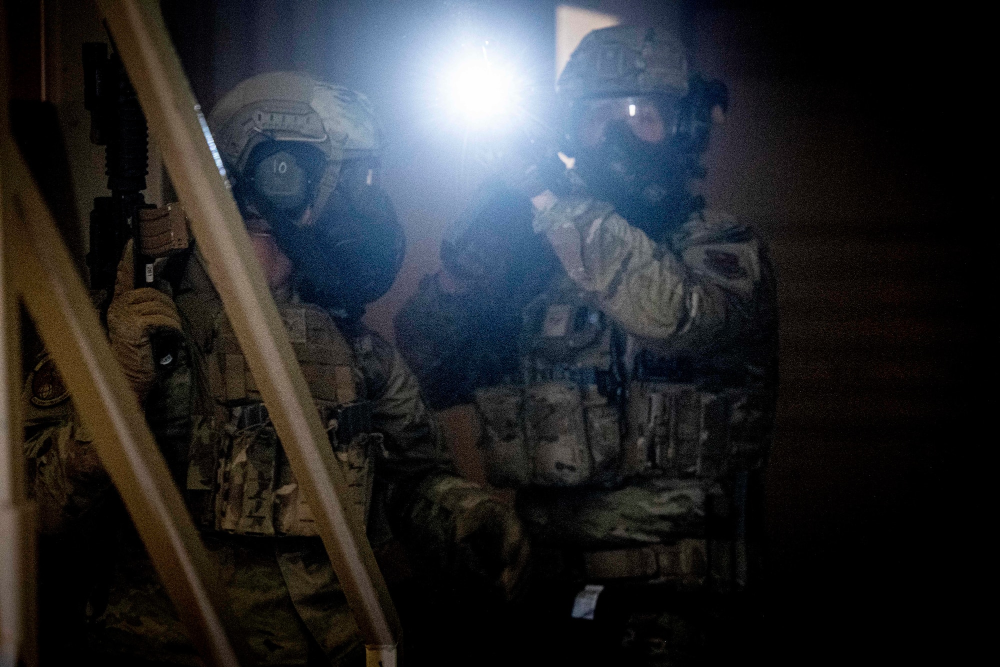 Airmen assigned to the 49th Security Forces Squadron participate in the Regulator Rodeo exercise at Holloman Air Force Base, New Mexico, Dec. 4, 2024. The exercise is designed to provide 49th SFS Airmen with an opportunity to demonstrate their operational knowledge through a force-on-force scenario utilizing simunitions rounds and other advanced training aids. (U.S Air Force photo by Airman Elijah Strickland)