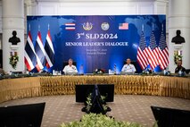 Adm. Samuel J. Paparo, commander of U.S. Indo-Pacific Command, and Chief of Defence for the Royal Thai Armed Forces Gen. Songwit Noonpackdee participate in a Senior Leader Dialogue at the Royal Thai Armed Forces headquarters in Bangkok, Dec. 17, 2024.
