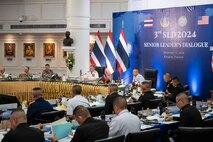 Adm. Samuel J. Paparo, commander of U.S. Indo-Pacific Command, and Chief of Defence for the Royal Thai Armed Forces Gen. Songwit Noonpackdee participate in a Senior Leader Dialogue at the Royal Thai Armed Forces headquarters in Bangkok, Dec. 17, 2024.