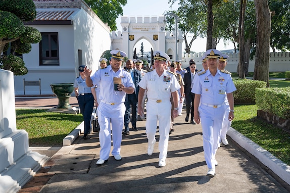 Adm. Samuel J. Paparo, commander of U.S. Indo-Pacific Command, receives a tour of the Royal Thai Navy headquarters in Bangkok, Dec. 17, 2024.