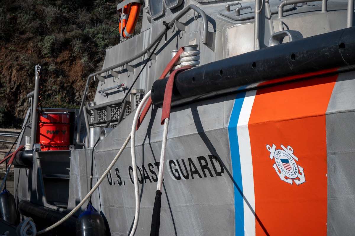 A U.S. Coast Guard boat awaits passengers during Exercise Sourdough, Dec. 4, 2024.