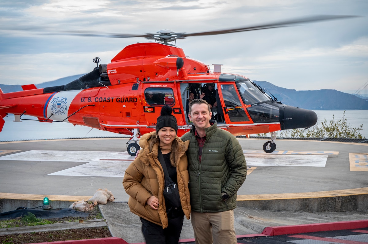 Lt. Col. Mary Lea Bordelon, left, 571st Mobility Support Advisory Squadron commander, and Lt. Col. Nicholas Rapp, right, 571st MSAS director of operations, pose for a photo in San Francisco, California, Dec. 5, 2024.