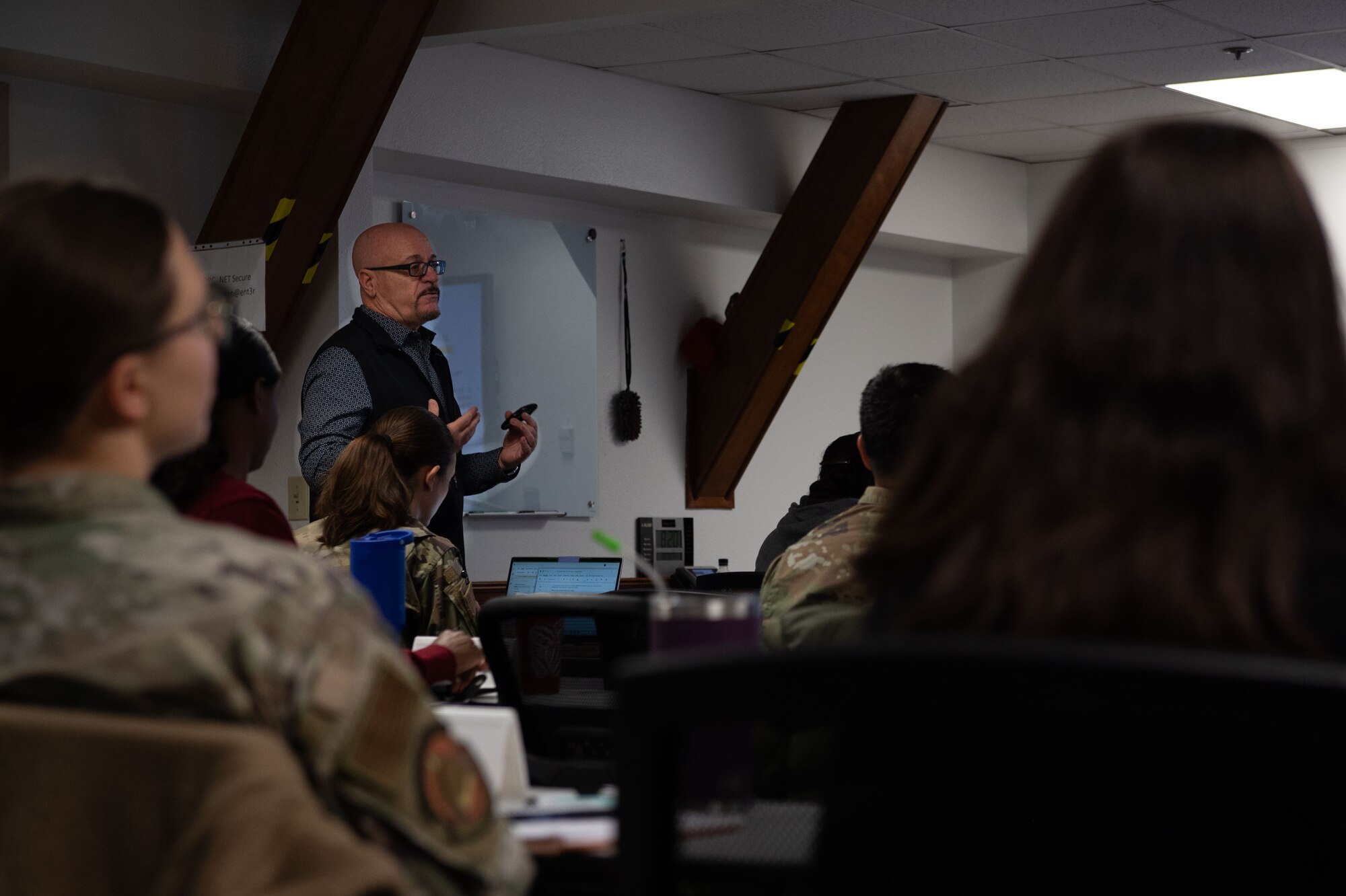 Brian Marchitello, Air Education and Training Command master process officer, teaches the Practical Problem-Solving Methodology class at the Military Family Readiness Center, Goodfellow Air Force Base, Texas, Dec. 11, 2024. The PPSM class provides an organization with a structured process to identify and solve problems in the workplace quickly and efficiently. (U.S. Air Force photo by Airman 1st Class Brian Lummus)