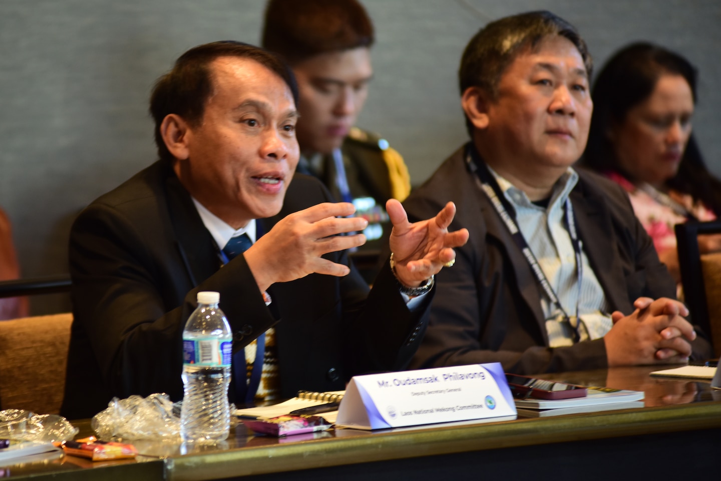Oudomsack Philavong, director general of Water Resource Management Department Ministry of Natural Resources and Environmental of Lao PDR, provides input on water resources management during the 12th Mekong-Mississippi Sister Rivers Partnership Exchange Talks Dec. 9, 2024, in Nashville, Tennessee. The Sister Rivers Partnership Exchange supports the Mekong-U.S. Partnership (MUSP).