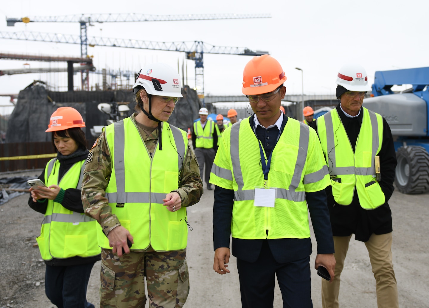 Maj. Gen. Kimberly Peeples (Left), U.S. Army Corps of Engineers Mississippi Valley Division commanding general and 44th president of the Mississippi River Commission, briefs Mr. Ketsana Xaiyasarn, Director of Division cum Secreatary to the Minister of Lao, Dec. 10, 2024, at Kentucky Lock on the Tennessee River in Grand Rivers, Kentucky. The Mekong River Commission and Mississippi River Commission met to strengthen international collaboration for sustainable management of water resources. Topics included management of population water resource needs, navigation, hydropower, environmental planning, flood risk management, and natural based solutions. The Sister Rivers Partnership Exchange supports the Mekong-U.S. Partnership (MUSP).