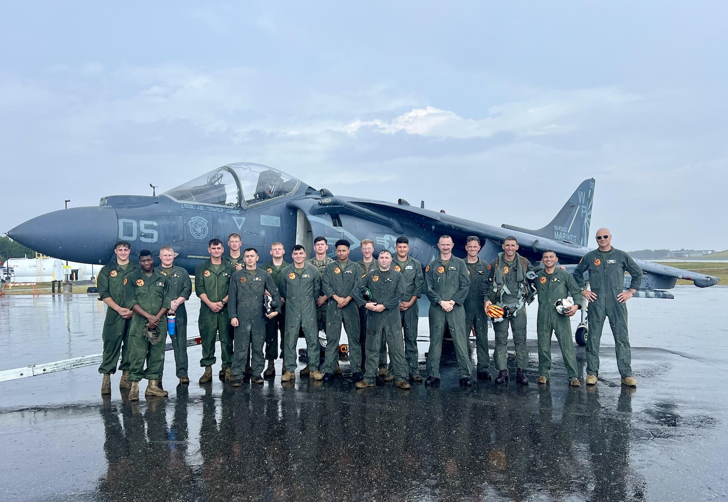 A retired AV-8B Harrier II+ and Marine Attack Squadron (VMA) 231 members get ready for the aircraft’s induction into the Hickory Air Museum July 15. The squadron, together with AV-8B Weapon Systems Program Office, Headquarters, U.S. Marine Corps, Marine Aircraft Group (MAG) and VMA-223, oversaw the comprehensive process of demilitarizing the aircraft and ensured it was safe to display.