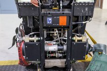 The underside of a pilot's aircraft seat is displayed at Beale Air Force Base, Dec. 2, 2024.