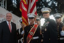 Retired and active duty U.S. Marines walk the red carpet during the 92nd Hollywood Christmas Parade in Hollywood, California, Dec. 1, 2024. The mission of the Toys for Tots Holiday Program is to collect new, unwrapped toys, books, and other gifts and distribute them to less fortunate children at Christmastime. The Hollywood Christmas Parade is an annual American parade held on the Sunday after Thanksgiving in Hollywood; it follows a 3.5-mile route along Hollywood Boulevard, then back along Sunset Boulevard, featuring various celebrities. (U.S. Marine Corps photo by Cpl. Fred Garcia)