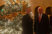 U.S. Marine Corps Lt. Gen. Leonard Anderson, left, commander of U.S. Marine Corps Forces Reserve and U.S. Marine Corps Forces South, and retired U.S. Marine Corps Lt. Gen. James Laster, president and CEO of the Toys for Tots Foundation, pose for a photograph prior to the start of the 92nd Hollywood Christmas Parade in Hollywood, California, Dec. 1, 2024. The mission of the Toys for Tots Holiday Program is to collect new, unwrapped toys, books, and other gifts and distribute them to less fortunate children at Christmastime. The Hollywood Christmas Parade is an annual American parade held on the Sunday after Thanksgiving in Hollywood; it follows a 3.5-mile route along Hollywood Boulevard, then back along Sunset Boulevard, featuring various celebrities. (U.S. Marine Corps photo by Cpl. Fred Garcia)