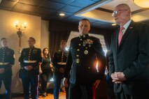 U.S. Marine Corps Lt. Gen. Leonard Anderson, left, commander of U.S. Marine Corps Forces Reserve and U.S. Marine Corps Forces South, and retired U.S. Marine Corps Lt. Gen. James Laster, president and CEO of the Toys for Tots Foundation, address Marines and guests prior to the start of the 92nd Hollywood Christmas Parade in Hollywood, California, Dec. 1, 2024. The mission of the Toys for Tots Holiday Program is to collect new, unwrapped toys, books, and other gifts and distribute them to less fortunate children at Christmastime. The Hollywood Christmas Parade is an annual American parade held on the Sunday after Thanksgiving in Hollywood; it follows a 3.5-mile route along Hollywood Boulevard, then back along Sunset Boulevard, featuring various celebrities. (U.S. Marine Corps photo by Cpl. Fred Garcia)