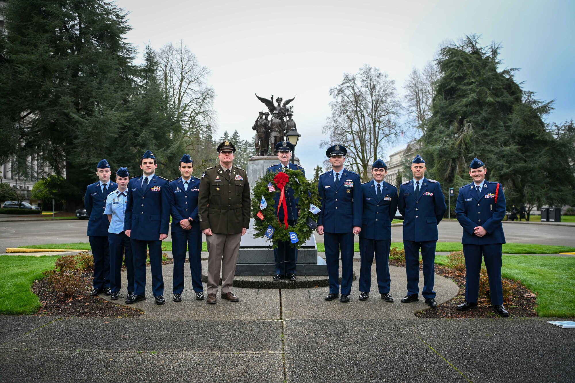 Wreath laying on head stone.