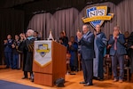Retired U.S. Navy Vice Adm. Ann Rondeau, president, Naval Postgraduate School (NPS) and Former Secretary of Defense Leon Panetta, celebrate NPS’ Fall 2024 graduates, during a graduation ceremony in King Hall Auditorium, Dec. 18. A total of 248 graduates, including U.S. and international military officers, and DoD civilians, completed their studies this quarter earning a total of 250 degrees. Panetta served as the keynote speaker for the ceremony. (U.S. Navy photo by Mass Communication Specialist 2nd Class Janiel Adames)
