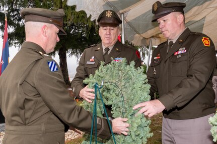 On the 80th anniversary of the Battle of the Bulge, the Pennsylvania Department of Military and Veterans Affairs, senior leaders with the Pennsylvania National Guard, Pennsylvania state representative Chris Pielli, and leaders of state and national veterans’ associations participated in a ceremony here to honor and remember the role the brave Soldiers of the Pennsylvania National Guard’s 28th Infantry Division played in preserving freedom and the way of life we continue to enjoy today. (Pennsylvania National Guard photo by Wayne V. Hall)