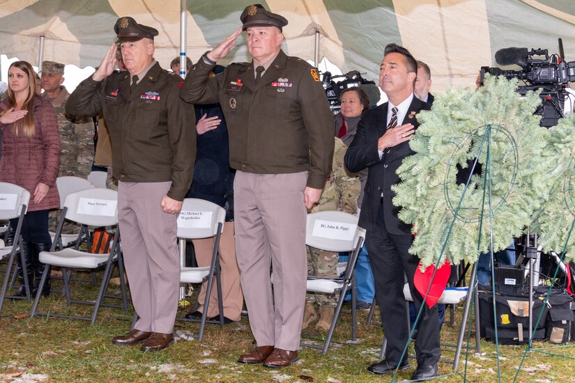 On the 80th anniversary of the Battle of the Bulge, the Pennsylvania Department of Military and Veterans Affairs, senior leaders with the Pennsylvania National Guard, Pennsylvania state representative Chris Pielli, and leaders of state and national veterans’ associations participated in a ceremony here to honor and remember the role the brave Soldiers of the Pennsylvania National Guard’s 28th Infantry Division played in preserving freedom and the way of life we continue to enjoy today. (Pennsylvania National Guard photo by Wayne V. Hall)