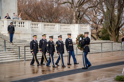 A wreath-laying ceremony at Arlington National Cemetery on Dec. 17, 2024, honored the Citizen-Soldiers of the 30th Infantry Division on the 80th Anniversary of the Battle of the Bulge.
