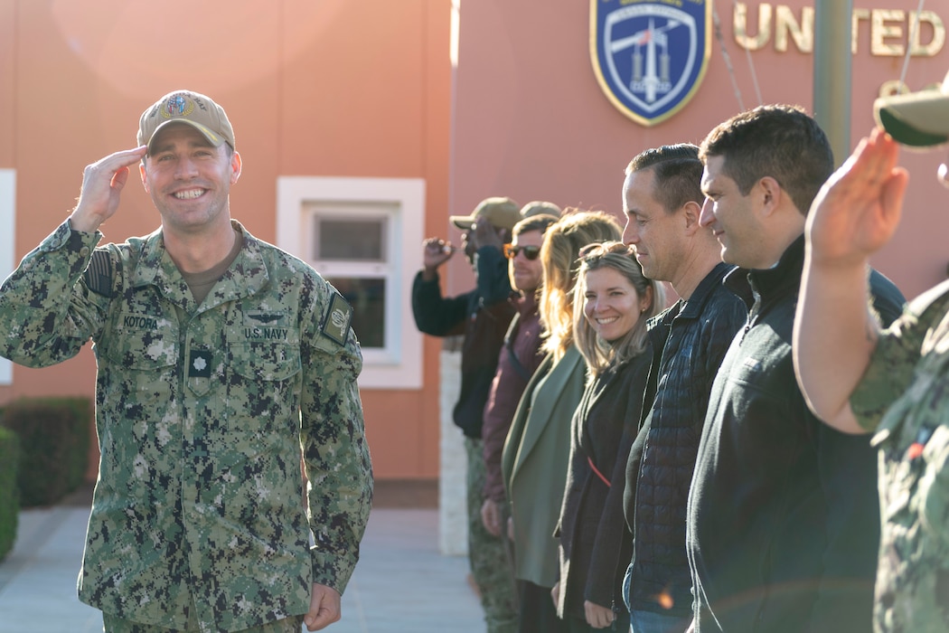 Cmdr. James Kotora, outgoing executive officer, Naval Support Activity (NSA) Souda Bay, Crete, Greece, departs for his next duty station, Dec. 13, 2024.