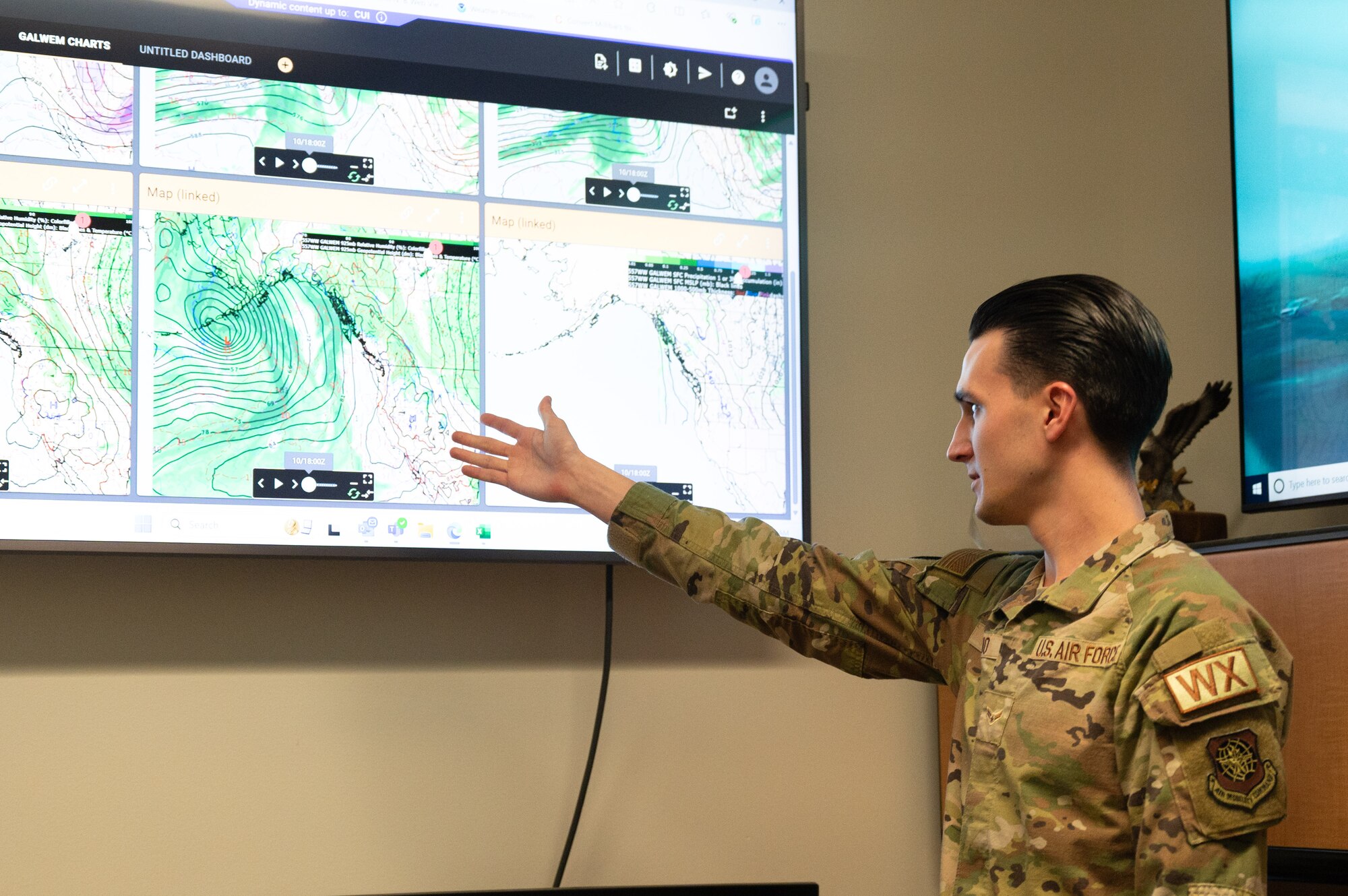 Their equipment can provide weather data such as surface pressure, wind speed and direction, temperature, dew point, relative humidity, surface visibility, precipitation and lightning detection. Weather Airmen track forecasts and communicate critical weather data ensuring safety and success in executing today’s global airlift mission.