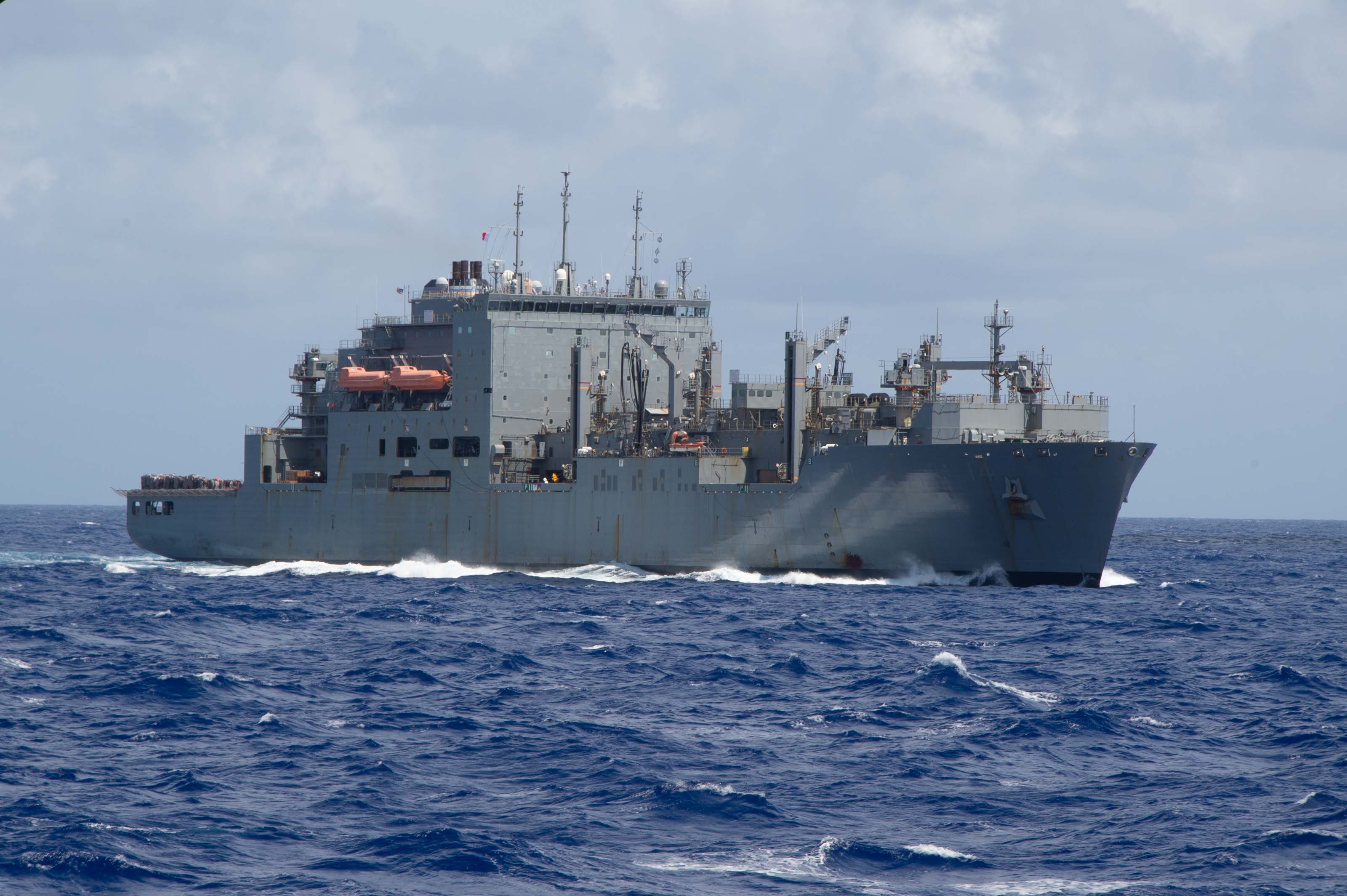 Military Sealift Command (MSC) dry cargo ship, USNS Cesar Chavez (T-AKE 14), steams behind the U.S. Navy’s only forward-deployed aircraft carrier, USS Ronald Reagan (CVN 76), before a fueling-at-sea and replenishment-at-sea with MSC fleet replenishment oiler, USNS Rappahannock (T-AO 204), in the North Pacific Ocean, June 25. Commander, Task Force 73 (CTF 73) in coordination with Military Sealift Command Far East (MSC FE) refuels and resupplies deployed naval forces, along with regional allies and partners in the Indo-Pacific. Ronald Reagan, the flagship of Carrier Strike Group 5, provides a combat-ready force that protects and defends the United States, and supports alliances, partnerships and collective maritime interests in the Indo-Pacific region.
