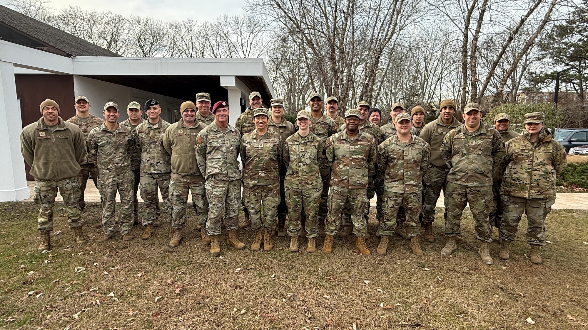 U.S. Air Force senior noncommissioned officers assigned to the New York Air National Guard, pose for a group photo at VFW Post 5350 in Westhampton Beach, New York, Dec. 8, 2024.