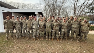 U.S. Air Force senior noncommissioned officers assigned to the New York Air National Guard, pose for a group photo at VFW Post 5350 in Westhampton Beach, New York, Dec. 8, 2024.