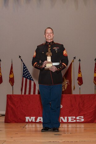U.S. Marine Corps Sgt. Bryce Flynn, the honor graduate with Marine Corps Recruiting Command poses for a photo at the Basic Recruiter’s Course 1-25 graduation at Marine Corps Recruit Depot San Diego, California, Dec. 13, 2024. The mission of the BRC is to provide staff noncommissioned officers and noncommissioned officers the basic skills and knowledge in order to successfully inform young men and women about the opportunities and career paths the Marine Corps has to offer. (U.S. Marine Corps photo by Lance Cpl. Janell B. Alvarez)