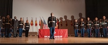 U.S Marine Corps Gunnery Sgt. Francisco Guillen, Basic Recruiter’s Course 1-25 class leader and a recruiter with Marine Corps Recruiting Command, dismisses the graduates at the BRC 1-25 graduation at Marine Corps Recruit Depot San Diego, California, Dec. 13, 2024. The mission of the BRC is to provide staff noncommissioned officers and noncommissioned officers the basic skills and knowledge in order to successfully inform young men and women about the opportunities and career paths the Marine Corps has to offer. (U.S. Marine Corps photo by Lance Cpl. Janell B. Alvarez)