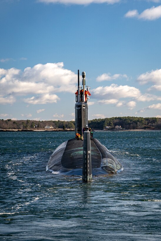 The Virginia-class attack submarine USS Texas (SSN 775) departs Portsmouth Naval Shipyard to conduct sea trials after receiving critical repairs and system upgrades vital to extending the submarine’s service life and ensuring the Navy’s long-term fleet readiness.