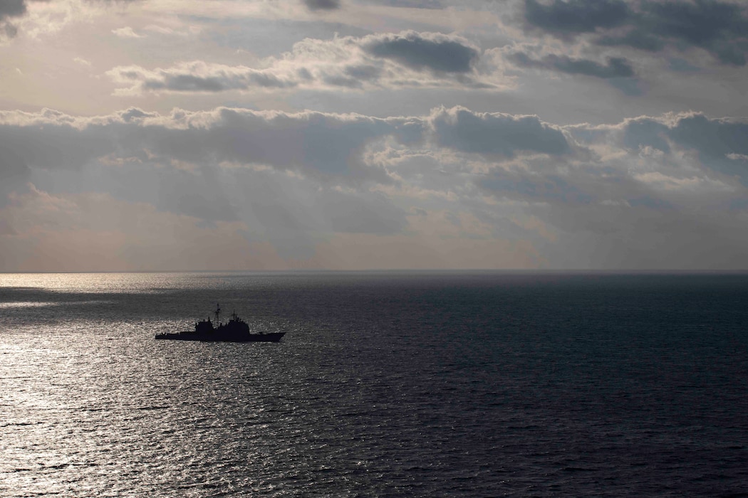 USS Gettysburg (CG 64) is underway in the Mediterranean Sea.