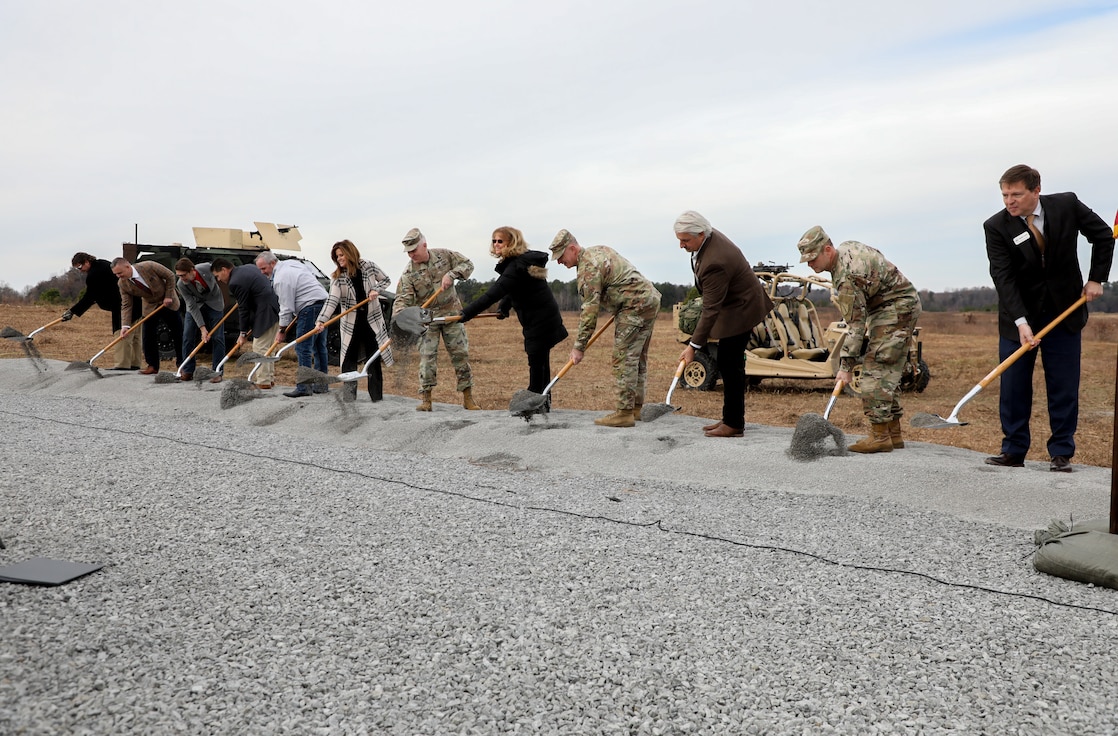 Maj. Gen. Hal Lamberton, the Adjutant General for Kentucky, was joined by Kentucky Guard leaders and local government representatives and project supervisors, as they broke ground on the new new multi-purpose machine gun range on Wendell H. Ford Regional Training Center Dec, 13, 2024.