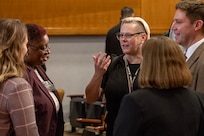 Johanna Sears, Office of the Assistant Secretary of the Army for Financial Management and Comptroller Enterprise Business Systems Convergence Accounting and Audit Integration chief, talks with Joy Treutel, a manager with the Army’s independent auditor; Natasha Anderson, OASA (FM&C) Financial Operations and Accounting director; Anna Gupta, OASA (FM&C) FOA staff accountant; and Preston Jenkins, OASA (FM&C) FOA highly qualified expert, during the Army’s Annual Audit Summit at the Mark Center in Alexandria, Virginia, Dec. 11, 2024. More than 400 finance and comptroller professionals from around the Army and across all three components joined more than 800 participants online for the summit this year. (U.S. Army photo by Mark R. W. Orders-Woempner)