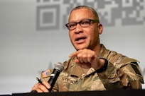 Sgt. Maj. Christopher P. Stevens, Office of the U.S. Army Deputy Chief of Staff for Personnel (G-1) senior enlisted advisor, takes part in a panel discussion during the Army’s Annual Audit Summit at the Mark Center in Alexandria, Virginia, Dec. 11, 2024. More than 400 finance and comptroller professionals from around the Army and across all three components joined more than 800 participants online for the summit this year. (U.S. Army photo by Mark R. W. Orders-Woempner)