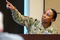Lt. Col. Sindie Hicks, U.S. Army G-3/5/7 budget officer, leads a breakout session during the Army’s Annual Audit Summit at the Mark Center in Alexandria, Virginia, Dec. 11, 2024. The two-day summit featured audit-related presentations, training sessions, technology demonstrations and audit recognitions. (U.S. Army photo by Mark R. W. Orders-Woempner)