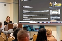 Ashley Grice, U.S. Army Financial Management Command Process Management and Compliance financial management analyst, leads a breakout session on the Army Process Portal and Army Control Catalog during the Army’s Annual Audit Summit at the Mark Center in Alexandria, Virginia, Dec. 11, 2024. The two-day summit featured audit-related presentations, training sessions, technology demonstrations and audit recognitions. (U.S. Army photo by Mark R. W. Orders-Woempner)