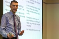 Adam Ochylski, U.S. Army Forces Command logistics management specialist, leads a breakout session during the Army’s Annual Audit Summit at the Mark Center in Alexandria, Virginia, Dec. 11, 2024. The two-day summit featured audit-related presentations, training sessions, technology demonstrations and audit recognitions. (U.S. Army photo by Mark R. W. Orders-Woempner)