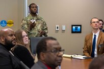 Maj. Charles Rowell, U.S. Army Human Resources Command Military Pay deputy division chief, leads a breakout session during the Army’s Annual Audit Summit at the Mark Center in Alexandria, Virginia, Dec. 11, 2024. The two-day summit featured audit-related presentations, training sessions, technology demonstrations and audit recognitions. (U.S. Army photo by Mark R. W. Orders-Woempner)