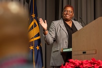 Natasha Anderson, Office of the Assistant Secretary of the Army for Financial Management and Comptroller Financial Operations and Accounting director, delivers remarks during the Army’s Annual Audit Summit at the Mark Center in Alexandria, Virginia, Dec. 11, 2024. The two-day summit featured audit-related presentations, training sessions, technology demonstrations and audit recognitions. (U.S. Army photo by Mark R. W. Orders-Woempner)