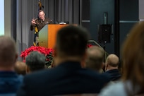 Maj. Gen. Windsor “Shane” Buzza, U.S. Army Forces Command chief of staff, delivers a message about the importance of the audit to the operational forces under FORSCOM during the Army’s Annual Audit Summit at the Mark Center in Alexandria, Virginia, Dec. 10, 2024. The summit also included a special live presentation from Gen. James J. Mingus, Vice Chief of Staff of the Army, who also discussed the importance of obtaining a clean audit opinion for the Army.  (U.S. Army photo by Mark R. W. Orders-Woempner)