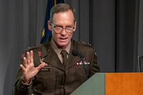 Maj. Gen. Windsor “Shane” Buzza, U.S. Army Forces Command chief of staff, delivers a message about the importance of the audit to the operational forces under FORSCOM during the Army’s Annual Audit Summit at the Mark Center in Alexandria, Virginia, Dec. 10, 2024. The summit also included a special live presentation from Gen. James J. Mingus, Vice Chief of Staff of the Army, who also discussed the importance of obtaining a clean audit opinion for the Army.  (U.S. Army photo by Mark R. W. Orders-Woempner)