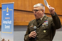Lt. Gen. Paul A. Chamberlain, Military Deputy to the Assistant Secretary of the Army for Financial Management and Comptroller, provides opening remarks during the Army’s Annual Audit Summit at the Mark Center in Alexandria, Virginia, Dec. 10, 2024. The two-day summit featured audit-related presentations, training sessions, technology demonstrations and audit recognitions. (U.S. Army photo by Mark R. W. Orders-Woempner)